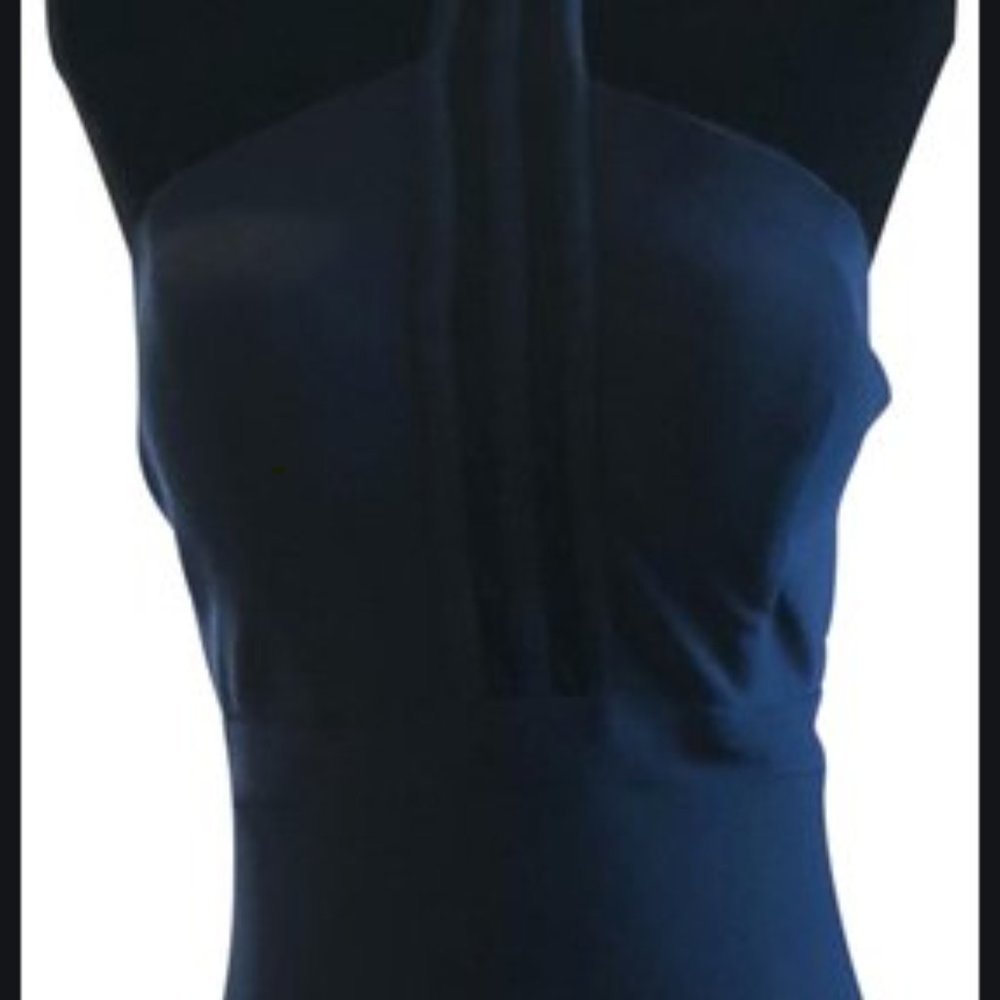 Navy Blue Halter Maxi Dress with Slit